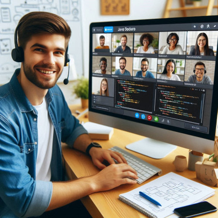 Lady doing online Java class