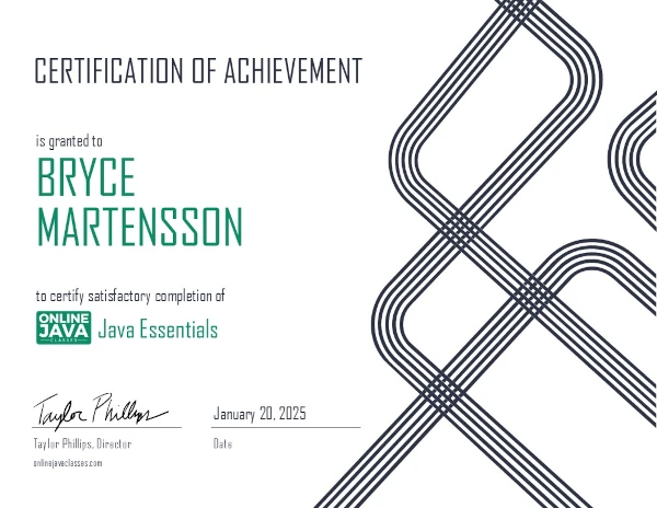 Java certificate sample Java certificate sample